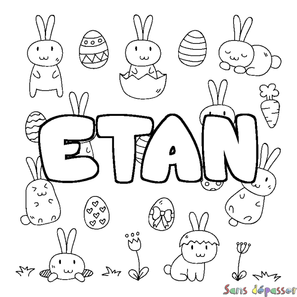 Coloriage pr&eacute;nom ETAN - d&eacute;cor Paques