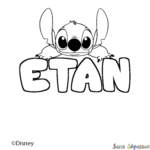 Coloriage pr&eacute;nom ETAN - d&eacute;cor Stitch