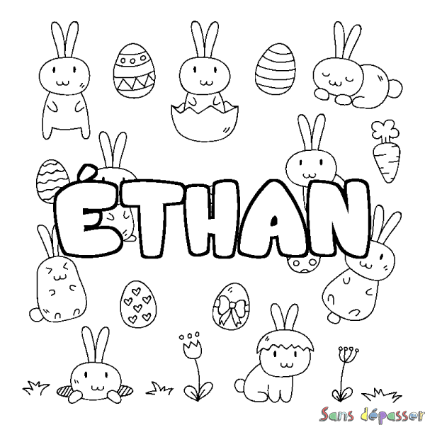 Coloriage pr&eacute;nom &Eacute;THAN - d&eacute;cor Paques