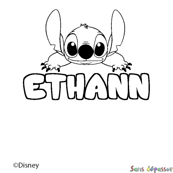 Coloriage pr&eacute;nom ETHANN - d&eacute;cor Stitch
