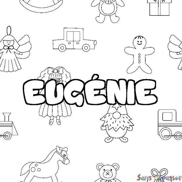 Coloriage pr&eacute;nom EUG&Eacute;NIE - d&eacute;cor Jouets