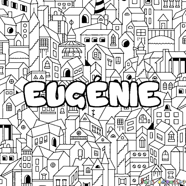Coloriage pr&eacute;nom EUG&Eacute;NIE - d&eacute;cor Ville