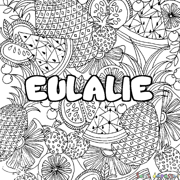 Coloriage prénom EULALIE - d&eacute;cor Mandala fruits
