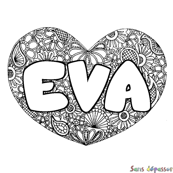 Coloriage prénom EVA - d&eacute;cor Mandala coeur