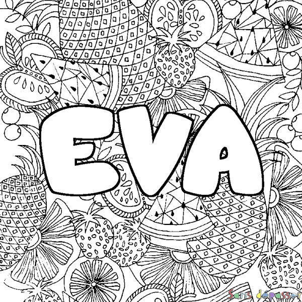 Coloriage prénom EVA - d&eacute;cor Mandala fruits