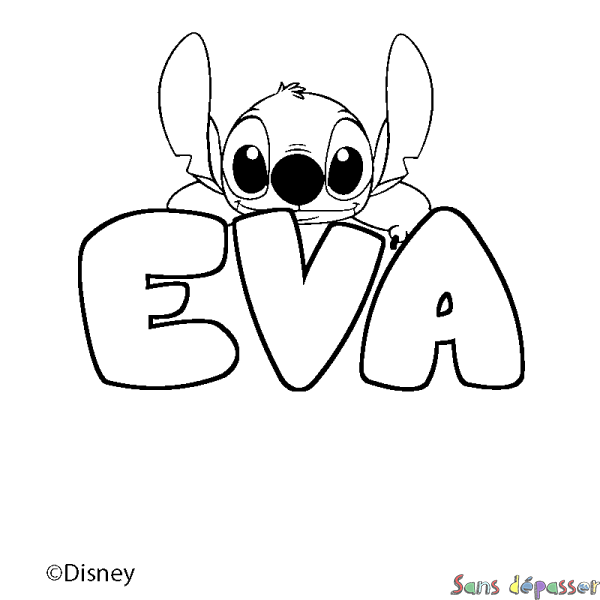 Coloriage pr&eacute;nom EVA - d&eacute;cor Stitch