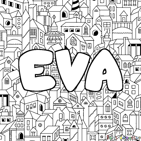 Coloriage prénom EVA - d&eacute;cor Ville