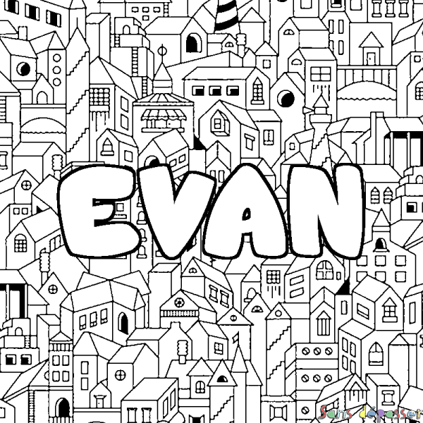 Coloriage prénom EVAN - d&eacute;cor Ville