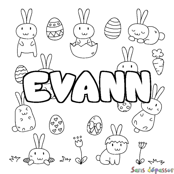 Coloriage pr&eacute;nom EVANN - d&eacute;cor Paques