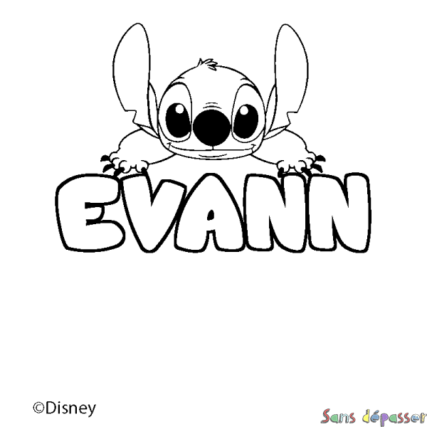 Coloriage pr&eacute;nom EVANN - d&eacute;cor Stitch