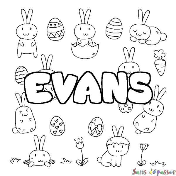 Coloriage pr&eacute;nom EVANS - d&eacute;cor Paques