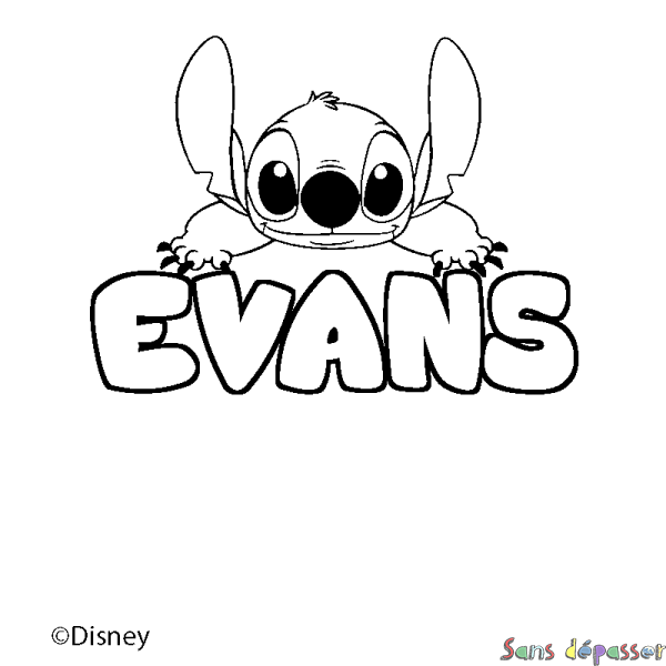 Coloriage pr&eacute;nom EVANS - d&eacute;cor Stitch