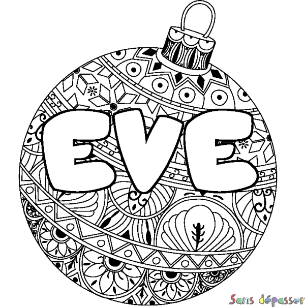 Coloriage pr&eacute;nom EVE - d&eacute;cor Boule de No&euml;l