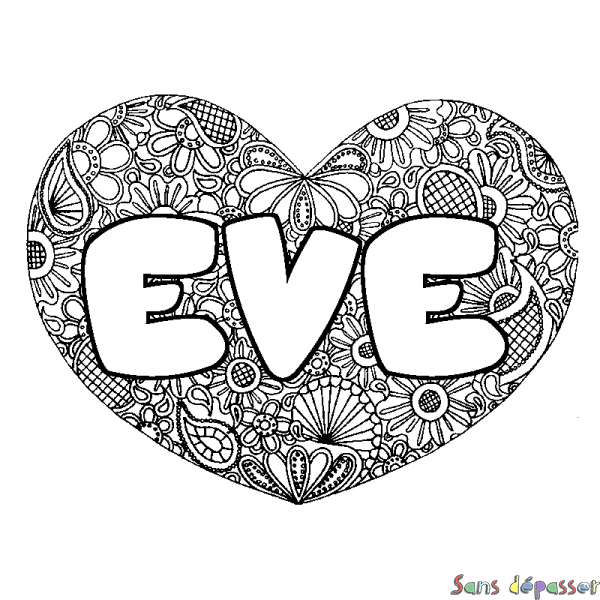Coloriage prénom EVE - d&eacute;cor Mandala coeur