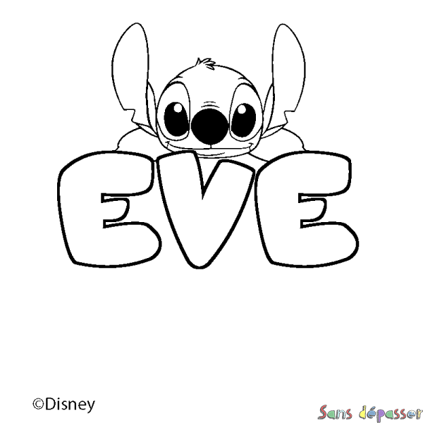Coloriage pr&eacute;nom EVE - d&eacute;cor Stitch