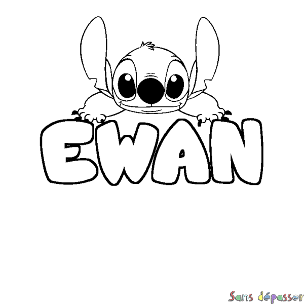 Coloriage prénom EWAN - d&eacute;cor Stitch