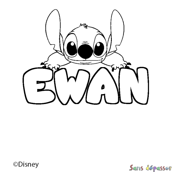 Coloriage pr&eacute;nom EWAN - d&eacute;cor Stitch