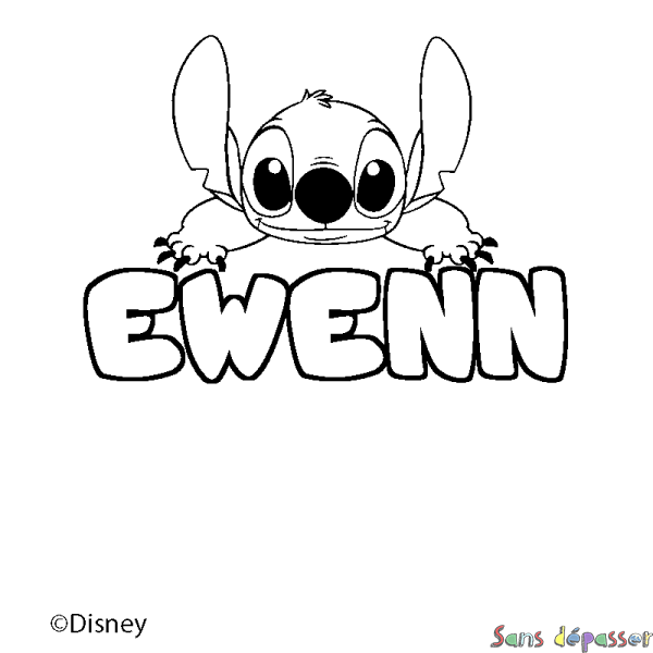 Coloriage pr&eacute;nom EWENN - d&eacute;cor Stitch