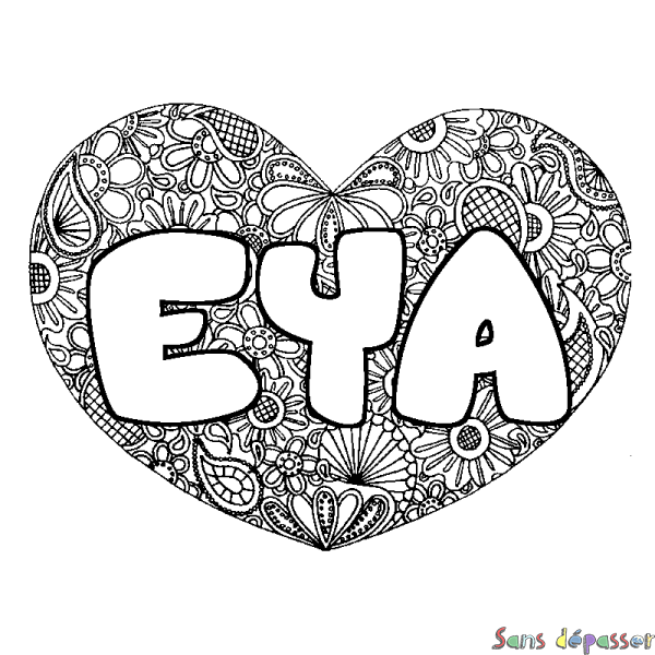 Coloriage prénom EYA - d&eacute;cor Mandala coeur