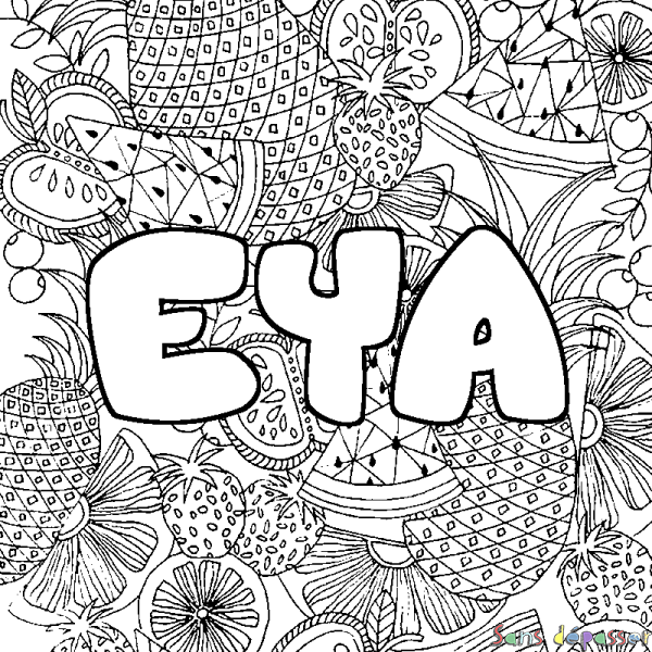 Coloriage prénom EYA - d&eacute;cor Mandala fruits