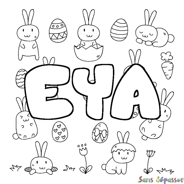 Coloriage pr&eacute;nom EYA - d&eacute;cor Paques
