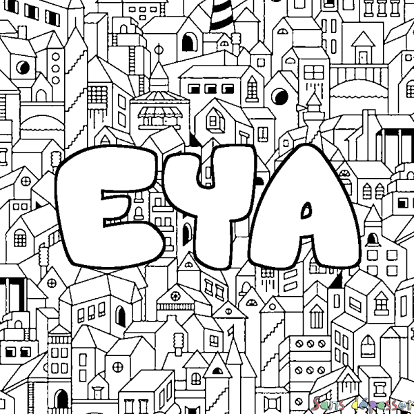 Coloriage prénom EYA - d&eacute;cor Ville