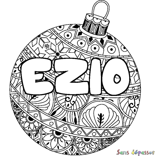 Coloriage pr&eacute;nom EZIO - d&eacute;cor Boule de No&euml;l