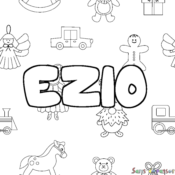 Coloriage pr&eacute;nom EZIO - d&eacute;cor Jouets