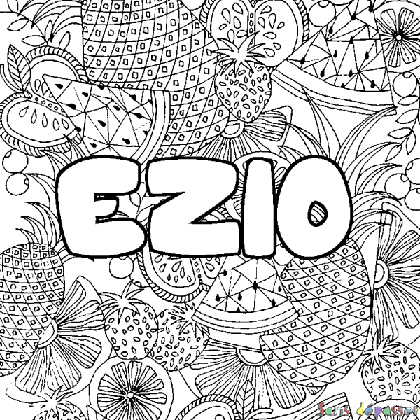 Coloriage pr&eacute;nom EZIO - d&eacute;cor Mandala fruits