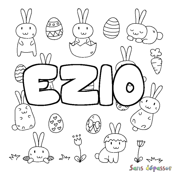 Coloriage pr&eacute;nom EZIO - d&eacute;cor Paques