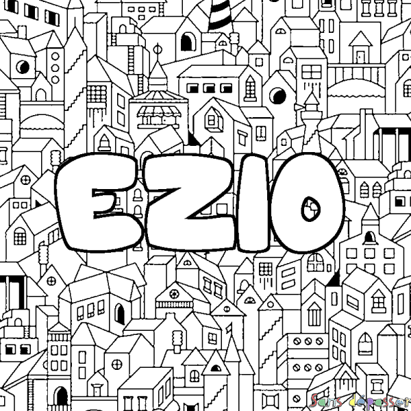 Coloriage prénom EZIO - d&eacute;cor Ville