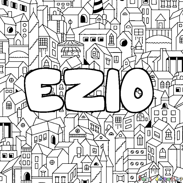 Coloriage pr&eacute;nom EZIO - d&eacute;cor Ville