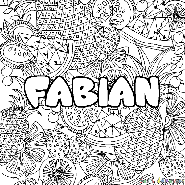 Coloriage pr&eacute;nom FABIAN - d&eacute;cor Mandala fruits