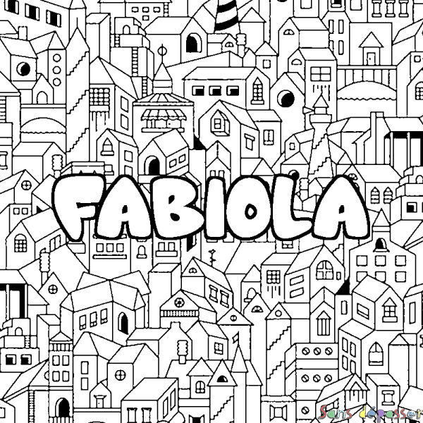 Coloriage prénom FABIOLA - d&eacute;cor Ville