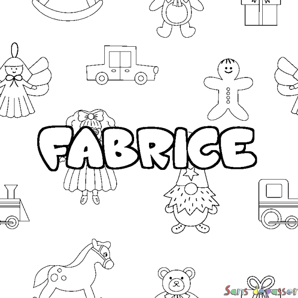 Coloriage pr&eacute;nom FABRICE - d&eacute;cor Jouets
