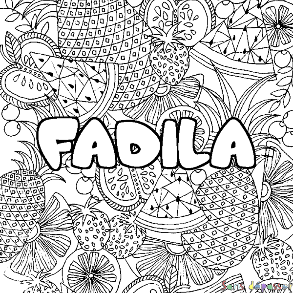 Coloriage prénom FADILA - d&eacute;cor Mandala fruits