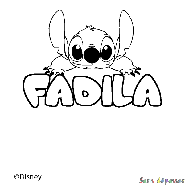 Coloriage pr&eacute;nom FADILA - d&eacute;cor Stitch