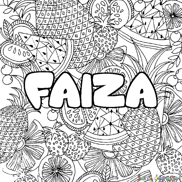 Coloriage prénom FAIZA - d&eacute;cor Mandala fruits