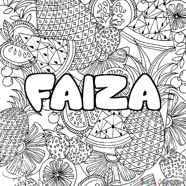 Coloriage pr&eacute;nom FAIZA - d&eacute;cor Mandala fruits