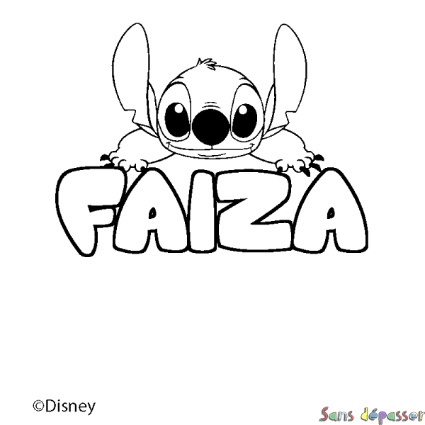 Coloriage pr&eacute;nom FAIZA - d&eacute;cor Stitch