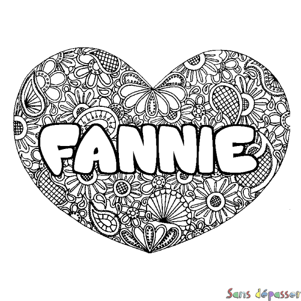 Coloriage pr&eacute;nom FANNIE - d&eacute;cor Mandala coeur