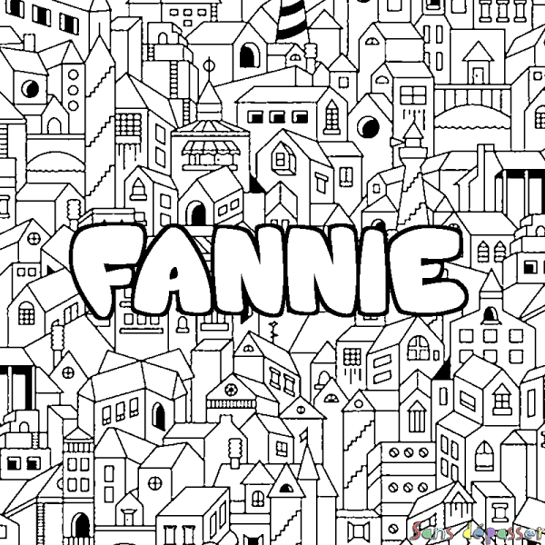 Coloriage pr&eacute;nom FANNIE - d&eacute;cor Ville