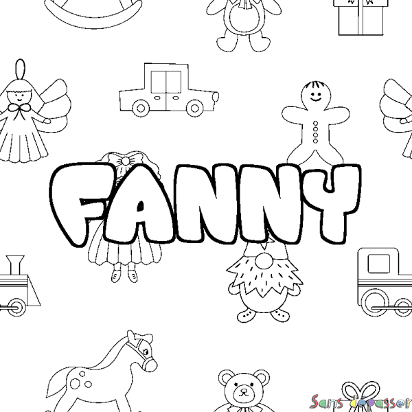 Coloriage pr&eacute;nom FANNY - d&eacute;cor Jouets