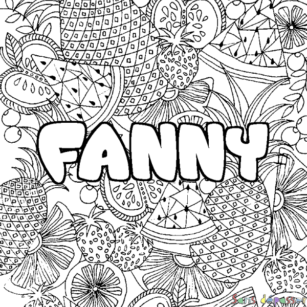Coloriage pr&eacute;nom FANNY - d&eacute;cor Mandala fruits
