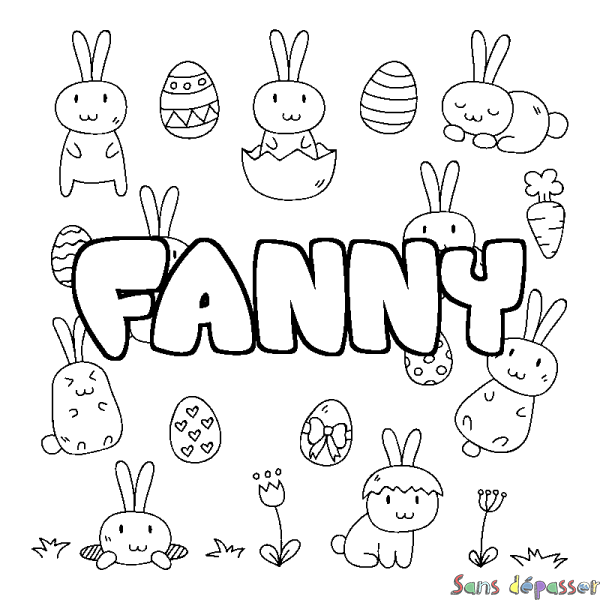 Coloriage pr&eacute;nom FANNY - d&eacute;cor Paques