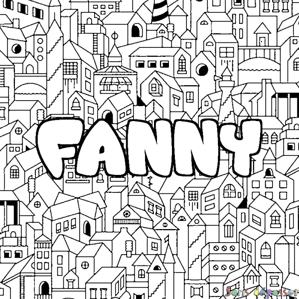 Coloriage pr&eacute;nom FANNY - d&eacute;cor Ville