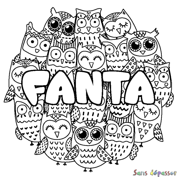Coloriage pr&eacute;nom FANTA - d&eacute;cor Chouettes