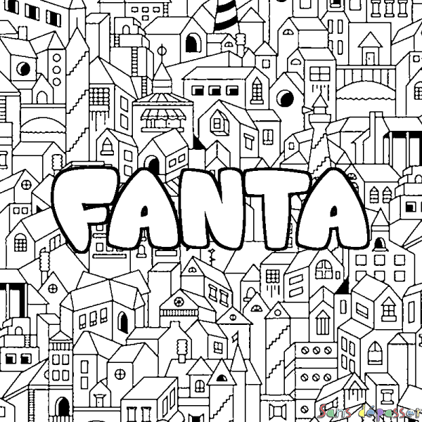 Coloriage pr&eacute;nom FANTA - d&eacute;cor Ville