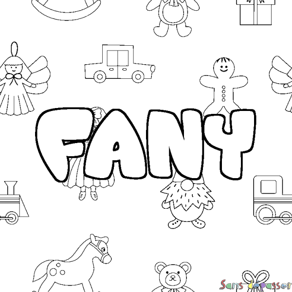 Coloriage pr&eacute;nom FANY - d&eacute;cor Jouets