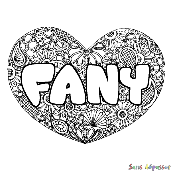 Coloriage prénom FANY - d&eacute;cor Mandala coeur